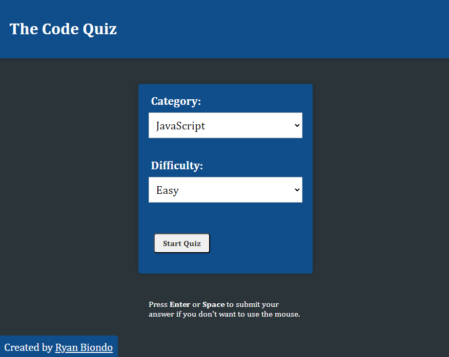 The Code Quiz Screenshot